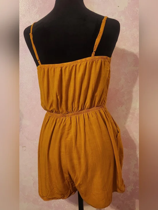 Mustard Wrap Romper with Tie Waist - Picture 3 of 4